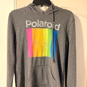 Polaroid Gray Hoodie with Rainbow Design